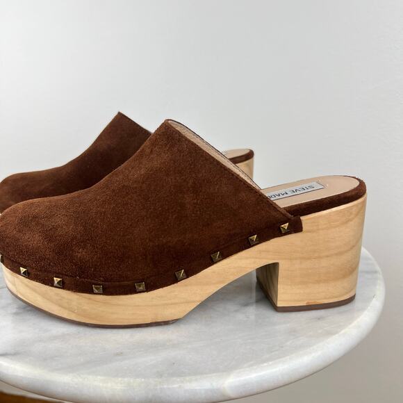 Steve Madden Studded Brown Suede Wood Block Heel Brooklyn Platform Clog (Sz 9.5) - Picture 10 of 12